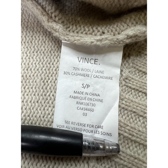 Vince Cardigan Sweater Womens Small Beige Wool Cashmere Shawl Collar Pocket - Picture 6 of 9